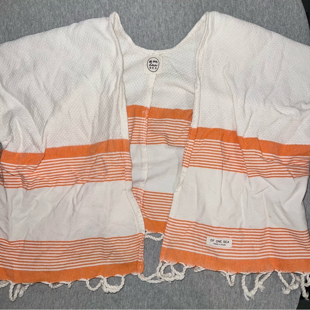 Of One Sea Orange and White Striped Kimono
